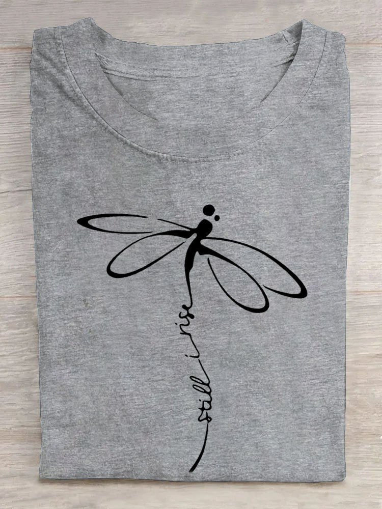 Casual Dragonfly Printed Cotton-Blend T-Shirt