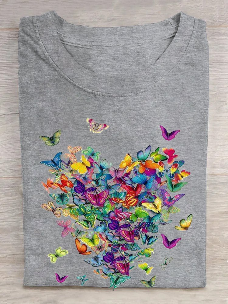 Loose Casual Crew Neck Butterfly T-Shirt