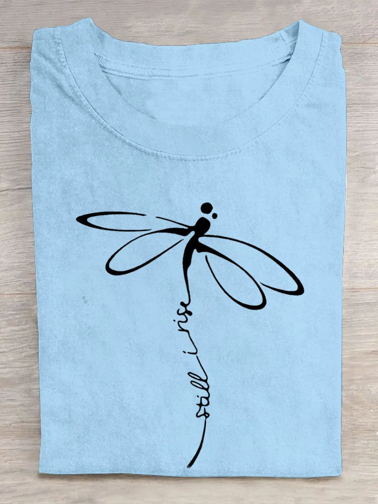 Casual Dragonfly Printed Cotton-Blend T-Shirt