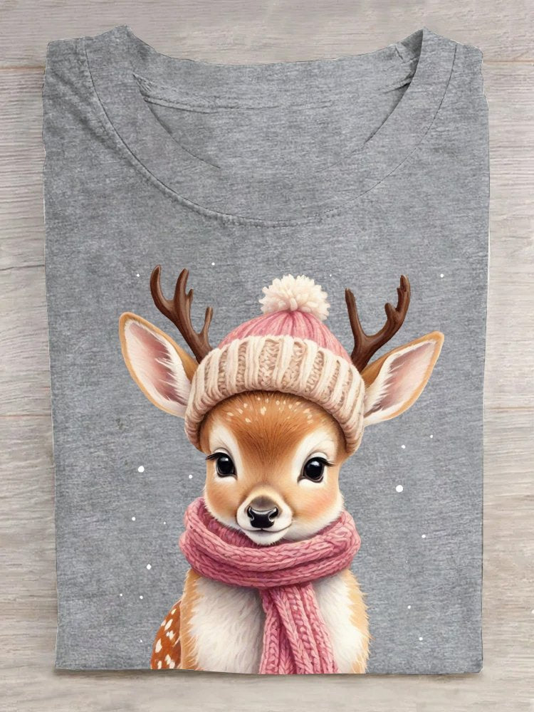 Deer Cotton Loose Casual T-Shirt