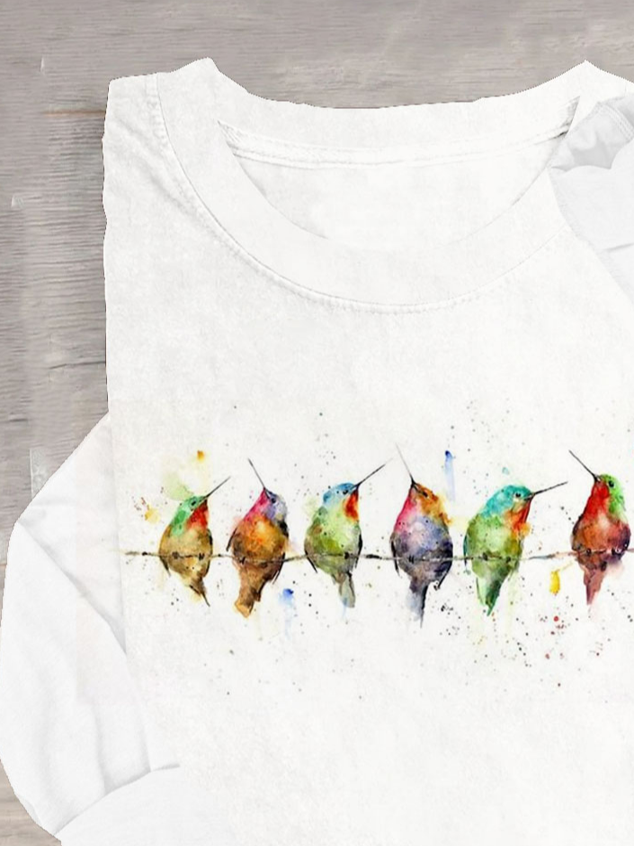 Casual Funny Bird Art Printed T-Shirt