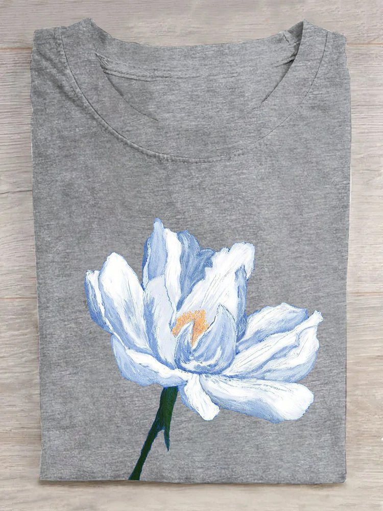 Casual Crew Neck Cotton Floral T-Shirt