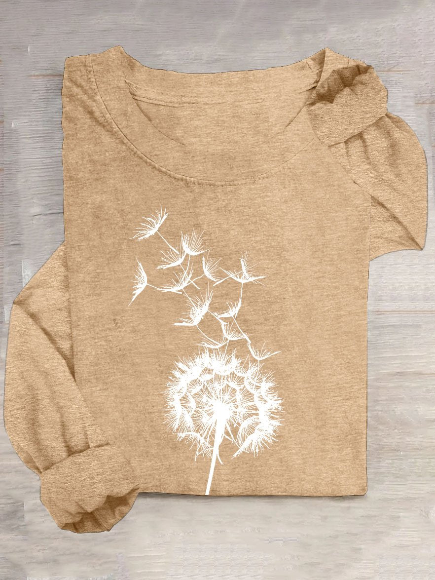 Dandelion Printed Casual Long Sleeve T-Shirt