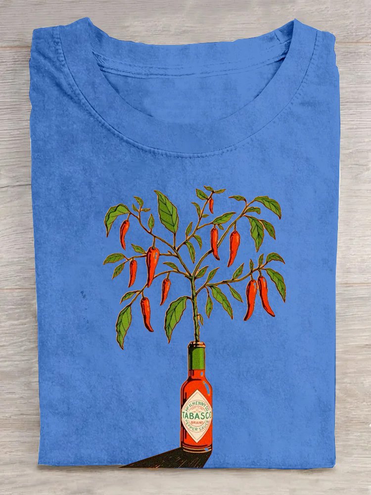 Cotton Plants Crew Neck Casual T-Shirt