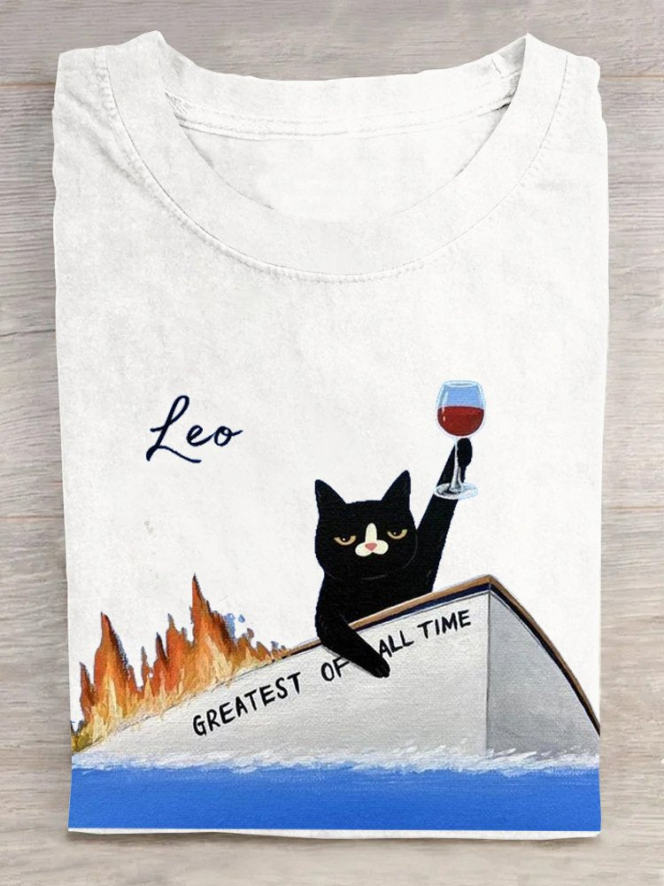 Casual Crew Neck funny Cat T-Shirt