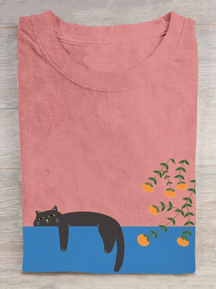 Loose Casual Cat Cotton T-Shirt