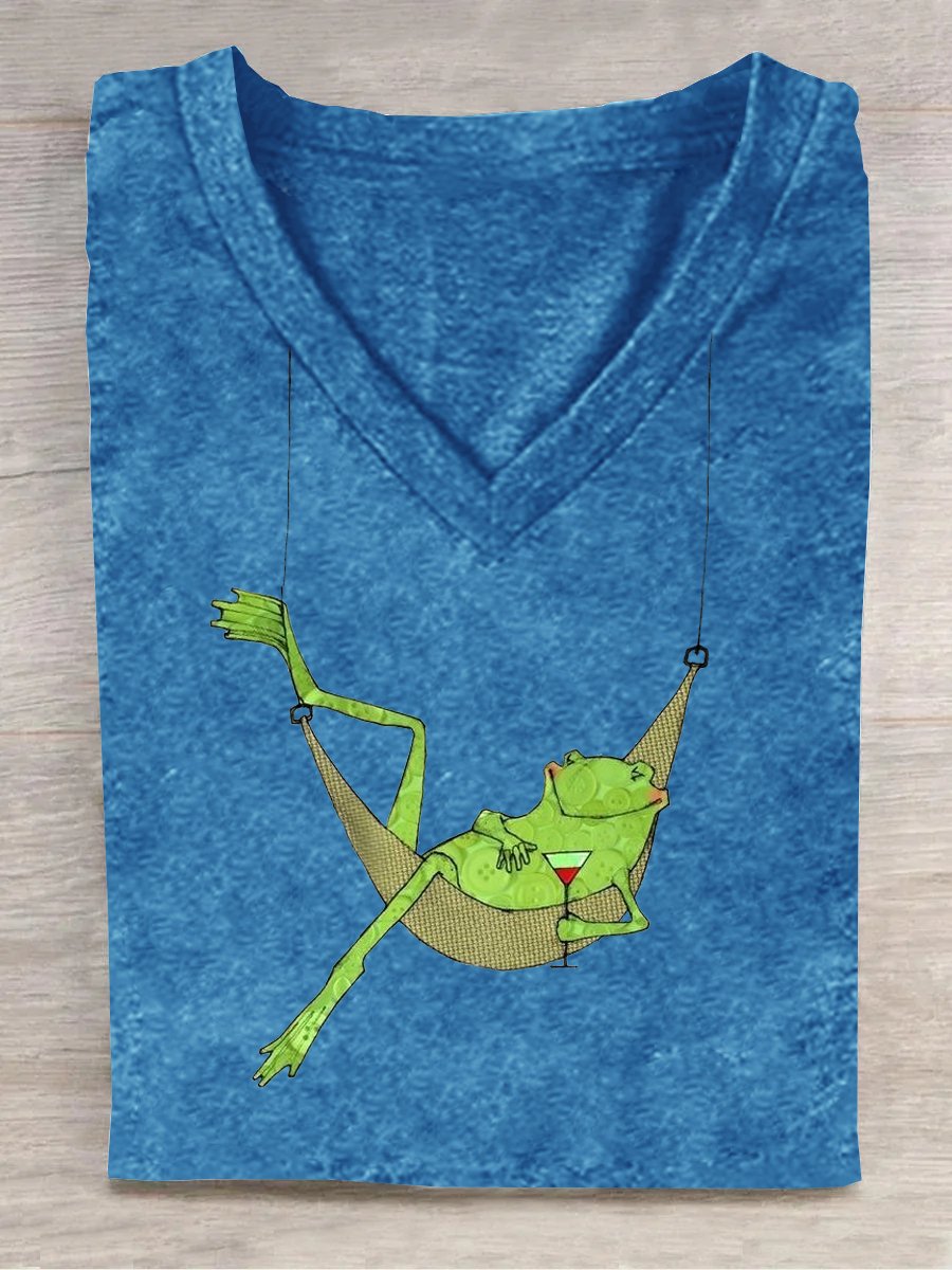 Frog V Neck Casual T-Shirt