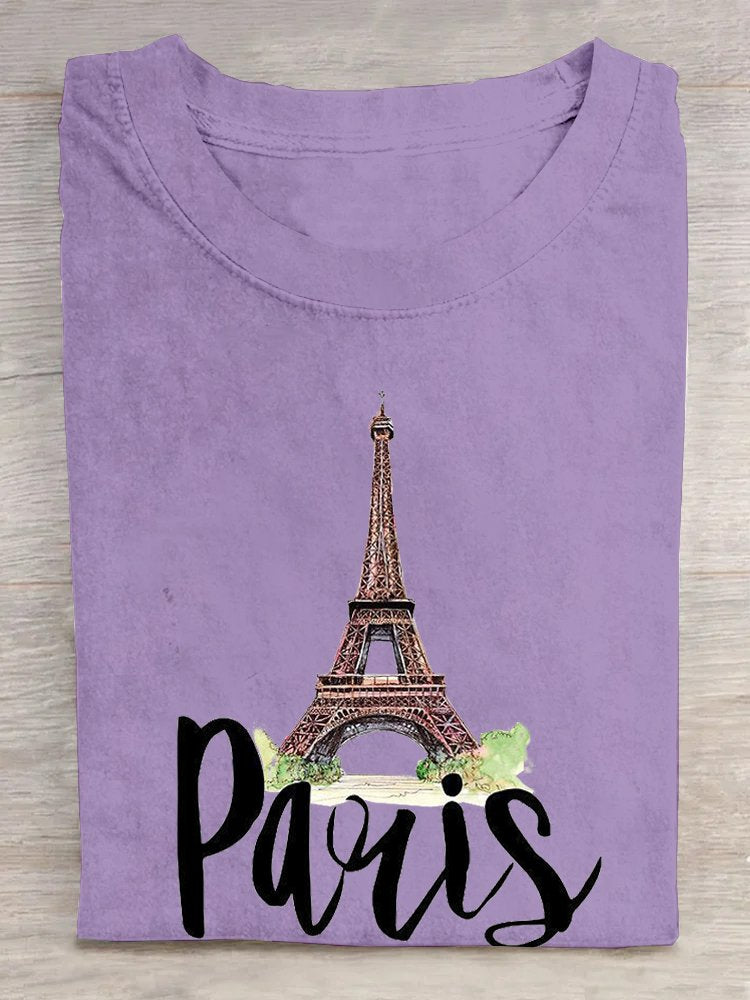 Loose Casual Paris Crew Neck T-Shirt