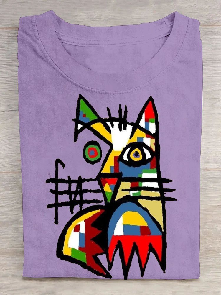 Casual Abstract Cat Printed T-Shirt