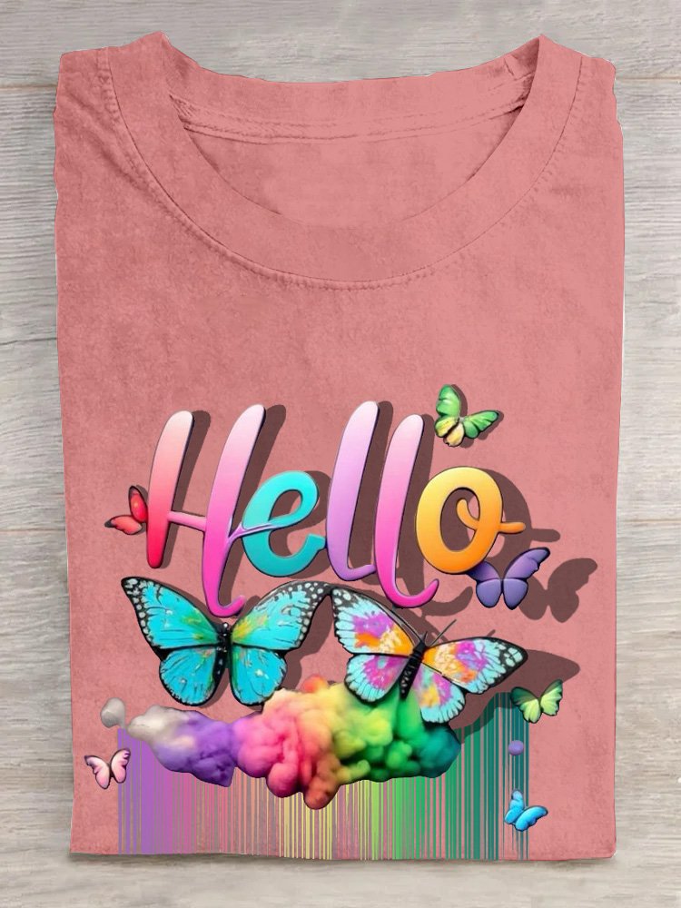 Cotton Casual Butterfly Rainbow  T-Shirt