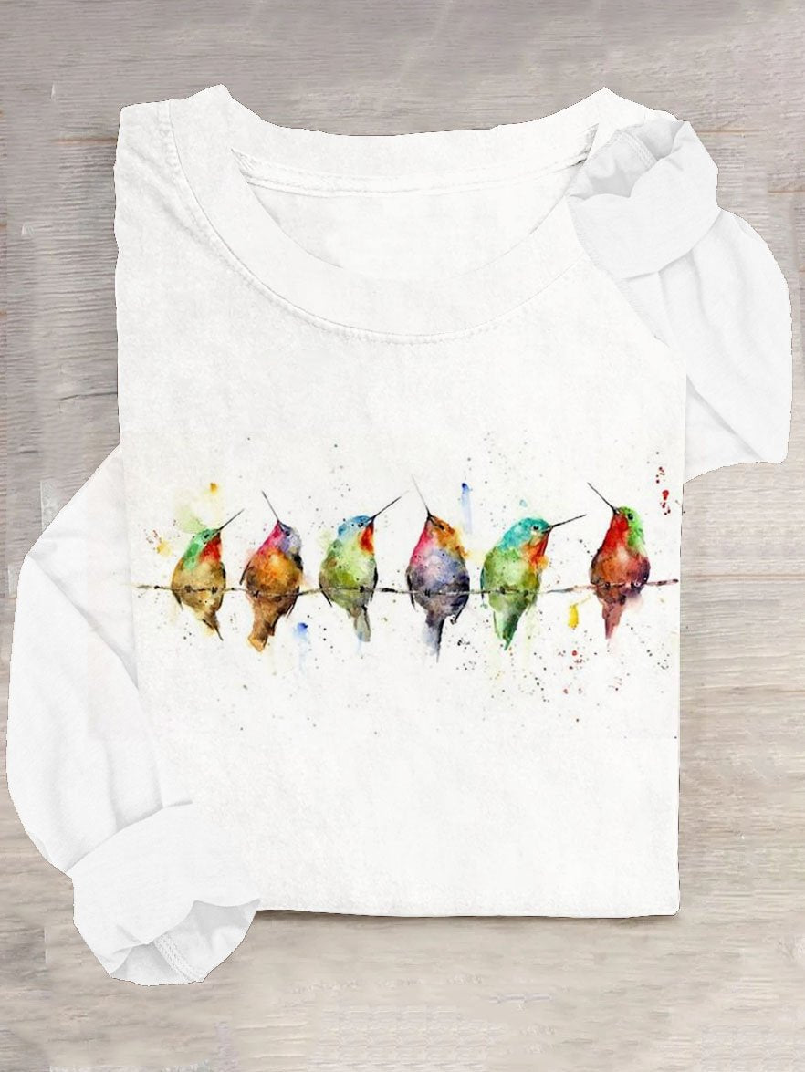 Casual Funny Bird Art Printed T-Shirt