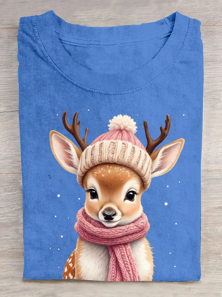 Deer Cotton Loose Casual T-Shirt