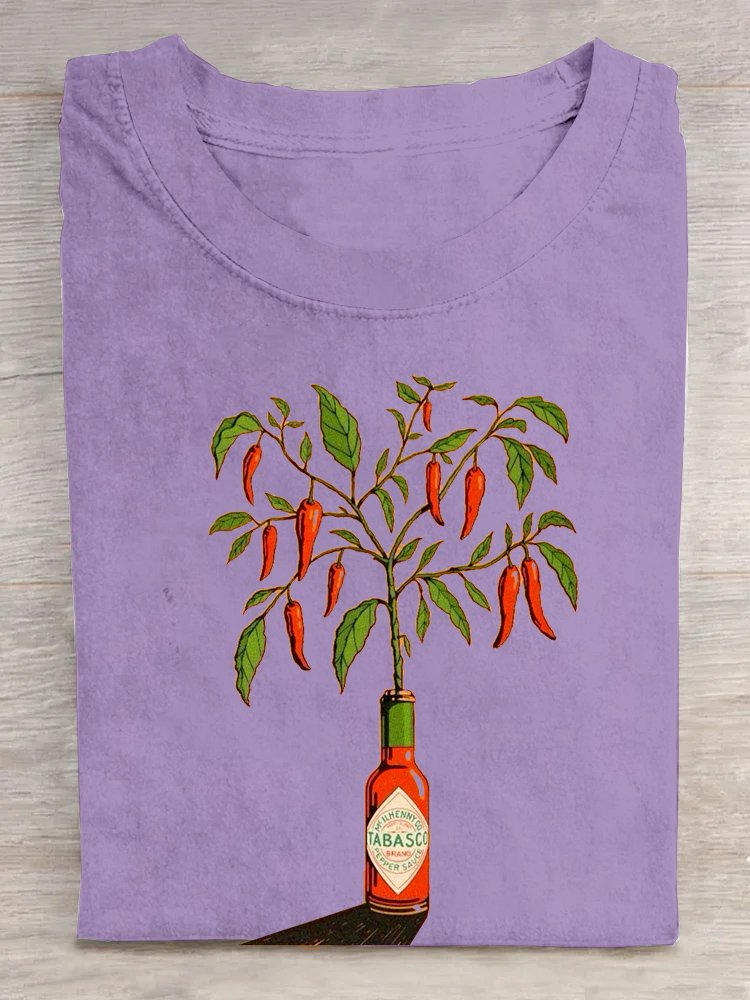 Cotton Plants Crew Neck Casual T-Shirt