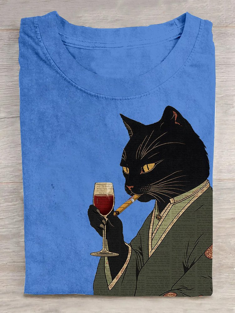 Crew Neck Casual Cat T-Shirt