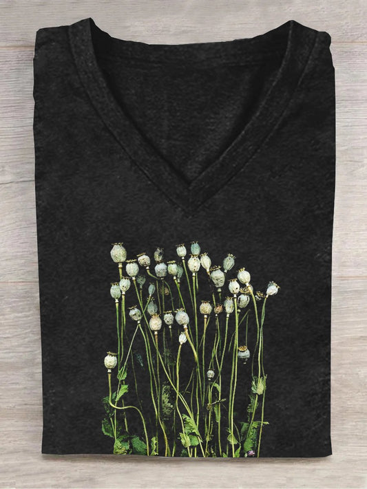 Casual Floral Cotton-Blend T-Shirt