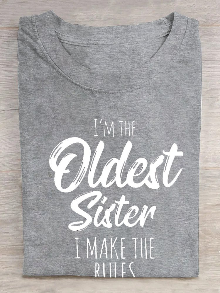 Women's Funny Words Sister Funny Casual T-shirt