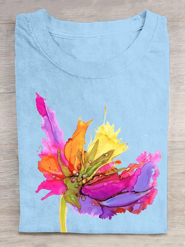 Crew Neck Floral Loose Casual T-Shirt