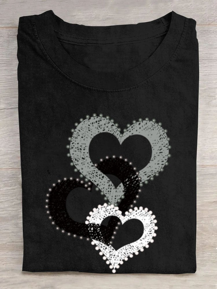 Funny Heart/Cordate Printed Casual T-Shirt