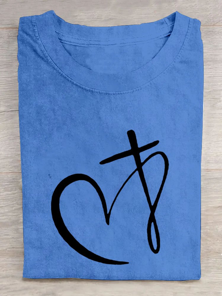 Crew Neck Heart/Cordate Casual T-Shirt