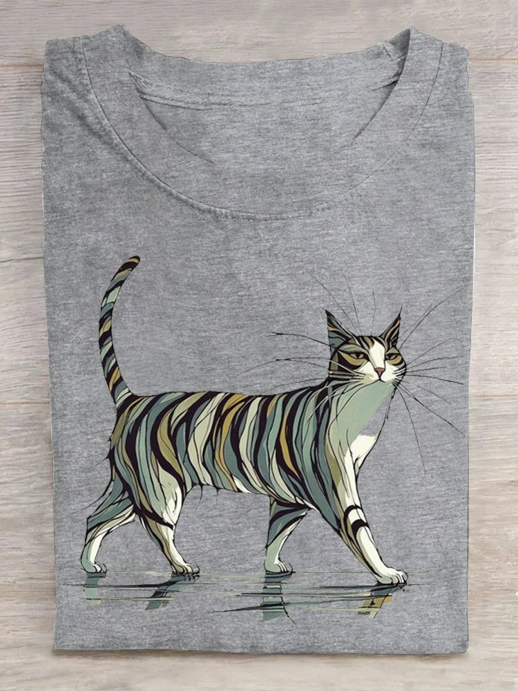 Cat Casual Crew Neck T-Shirt