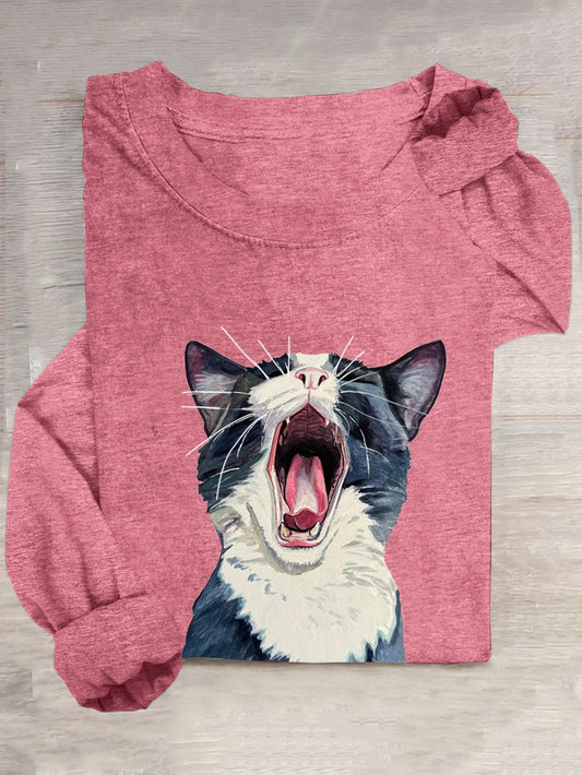 Loose Cat Casual Cotton-Blend T-Shirt