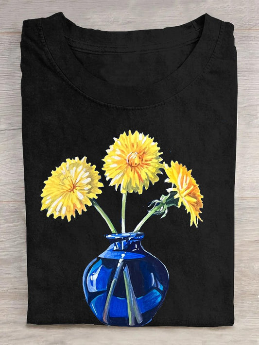 Floral Casual Cotton Crew Neck T-Shirt