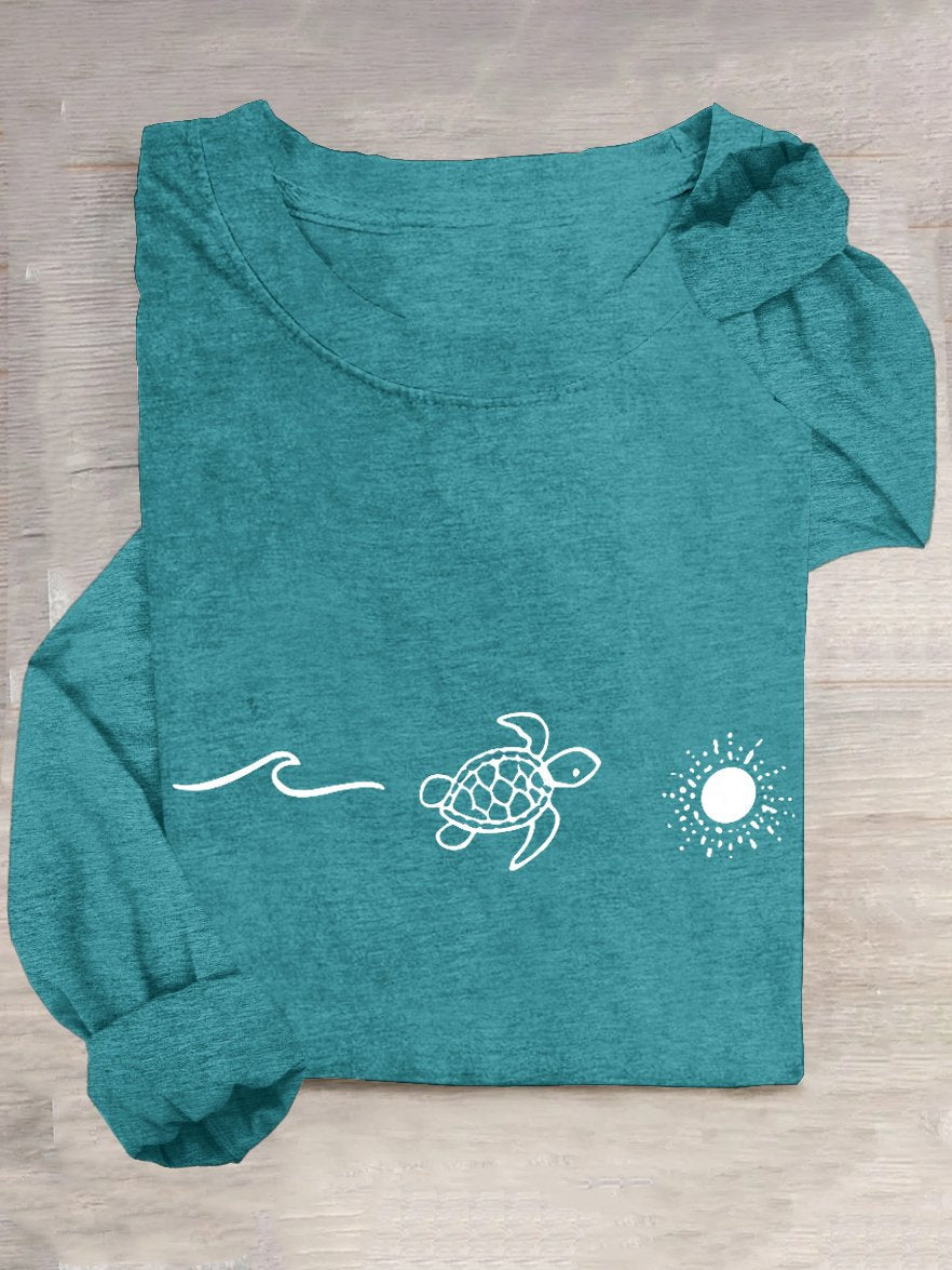 Cotton-Blend Casual Crew Neck Turtle T-Shirt