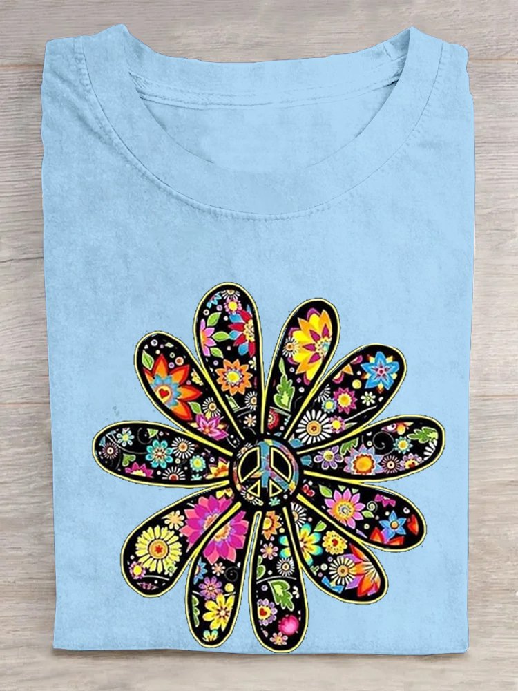 Casual Crew Neck Loose Floral T-Shirt