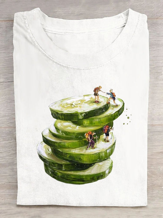 Vegetable Cotton Casual Crew Neck T-Shirt