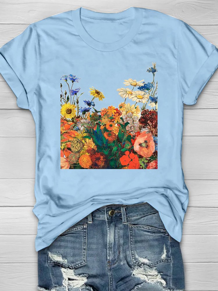 Loose Floral Cotton Casual T-Shirt