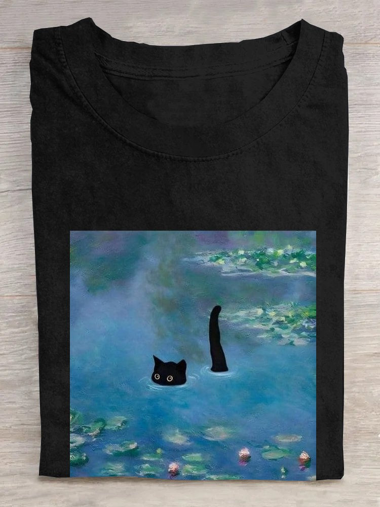 Casual Loose Cotton Cat T-Shirt