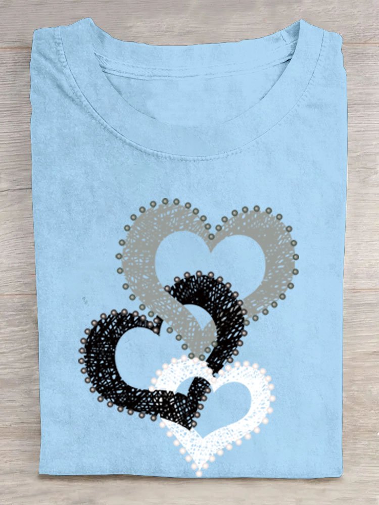 Funny Heart/Cordate Printed Casual T-Shirt