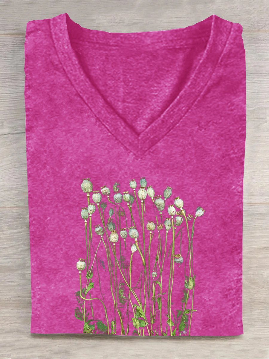 Casual Floral Cotton-Blend T-Shirt