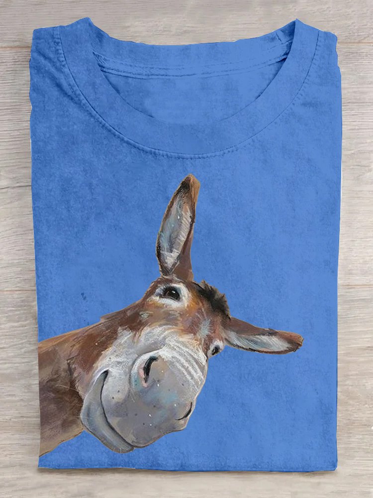 Funny Donkey Print Casual Short Sleeve  T-shirt