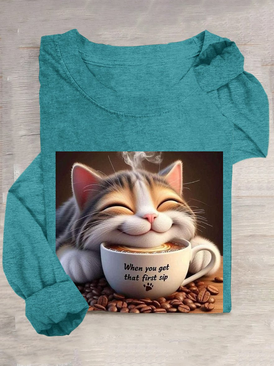 Casual Cat Crew Neck T-Shirt