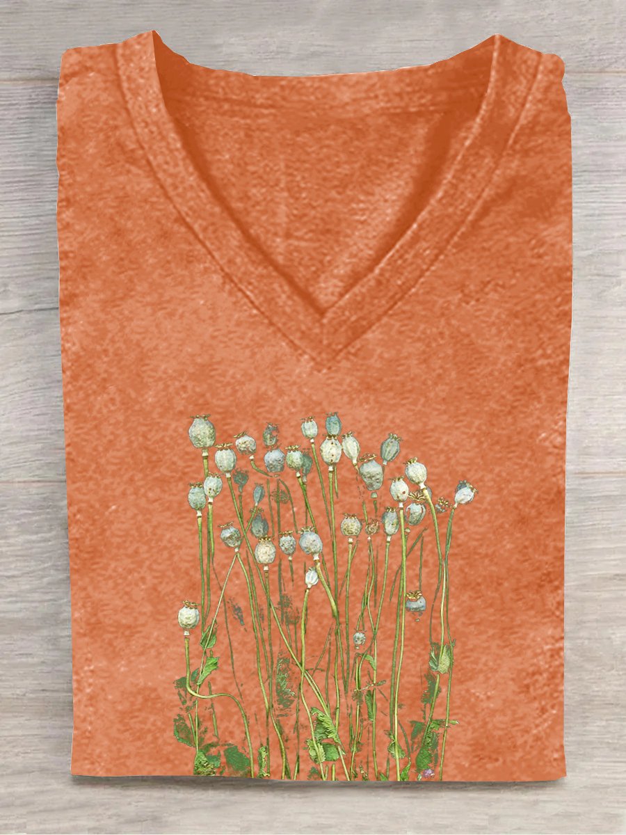 Casual Floral Cotton-Blend T-Shirt