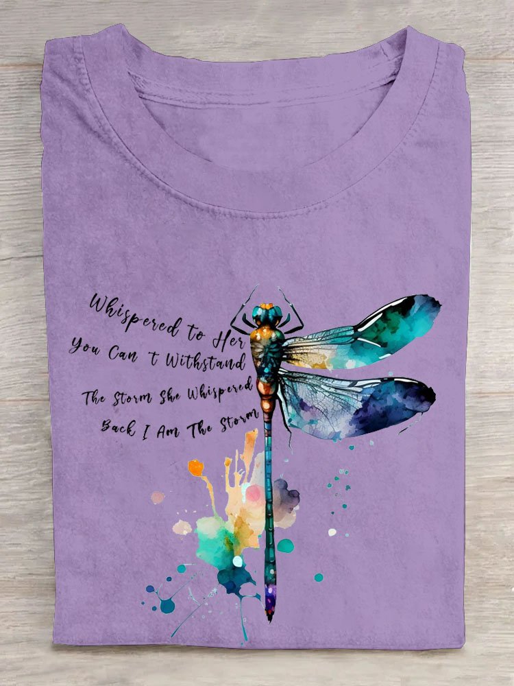 Dragonfly Text Letters Printed Casual T-Shirt