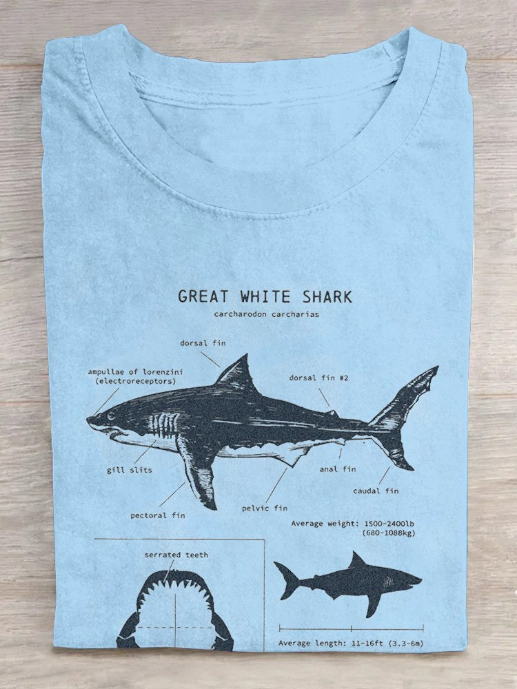 Women Shark Print Round Neck Short Sleeve Casual T-Shirt