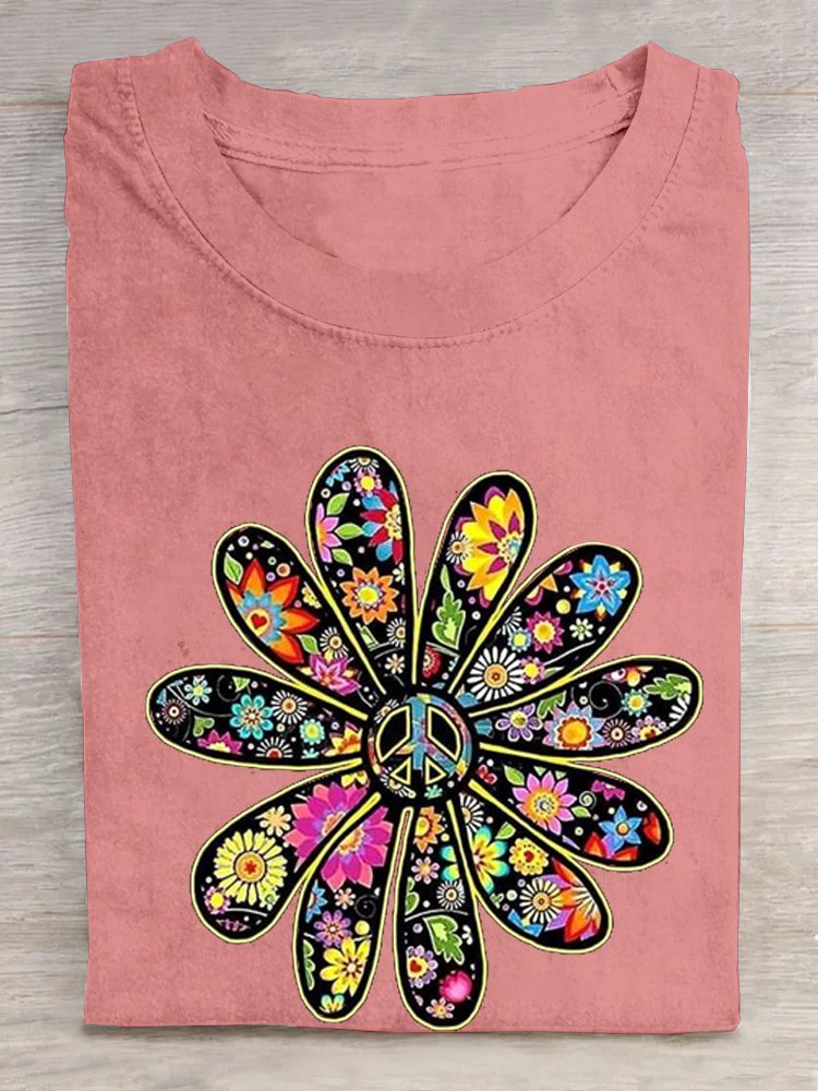 Casual Crew Neck Loose Floral T-Shirt