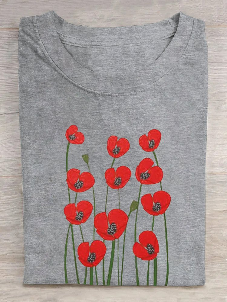 Cotton Crew Neck Casual Floral T-Shirt