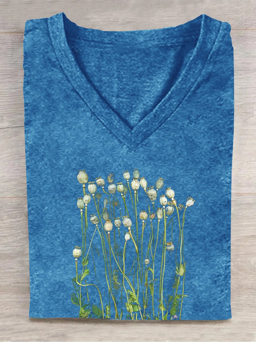 Casual Floral Cotton-Blend T-Shirt