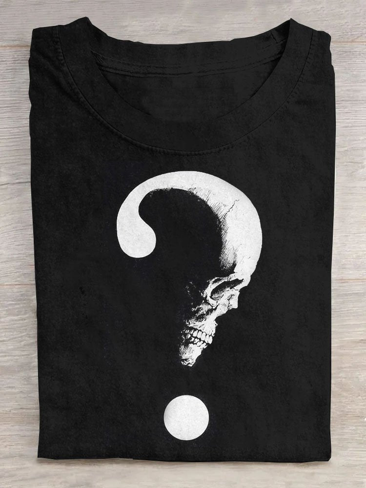 Casual Summer Question Mark Skull Head T-shirt