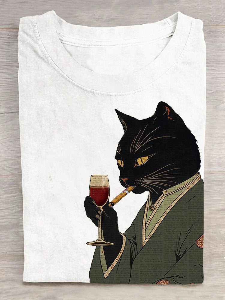 Crew Neck Casual Cat T-Shirt