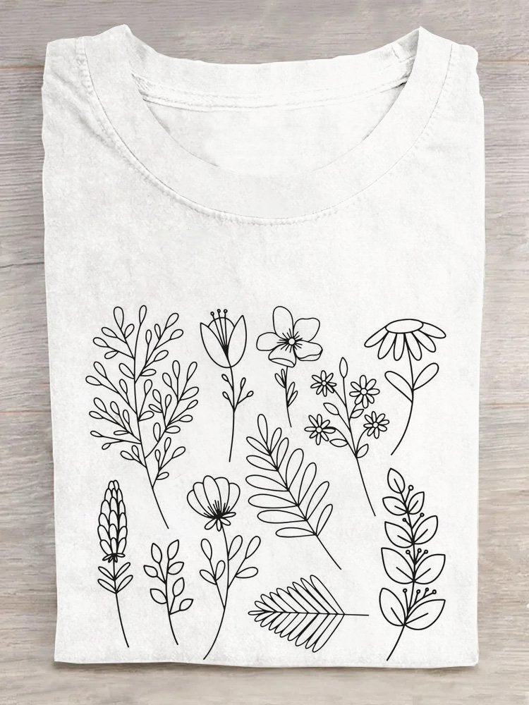 Casual Floral Cotton T-Shirt