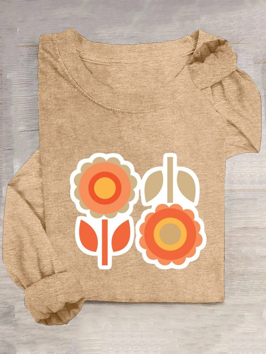 Casual Loose Floral Crew Neck T-Shirt