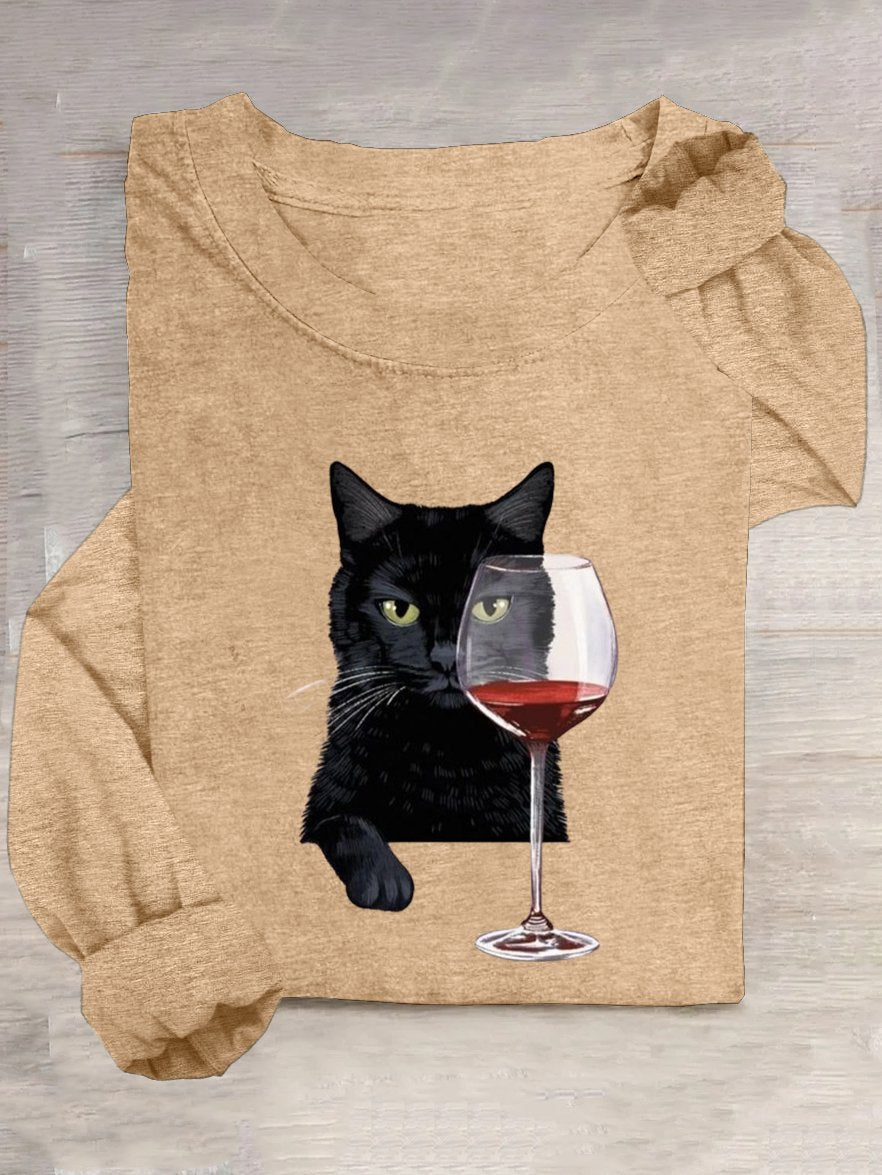 Cotton-Blend Cat Casual T-Shirt