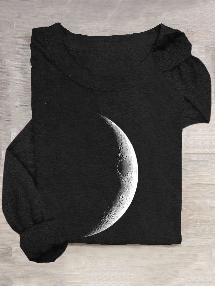 Casual Crew Neck Moon Printed T-Shirt