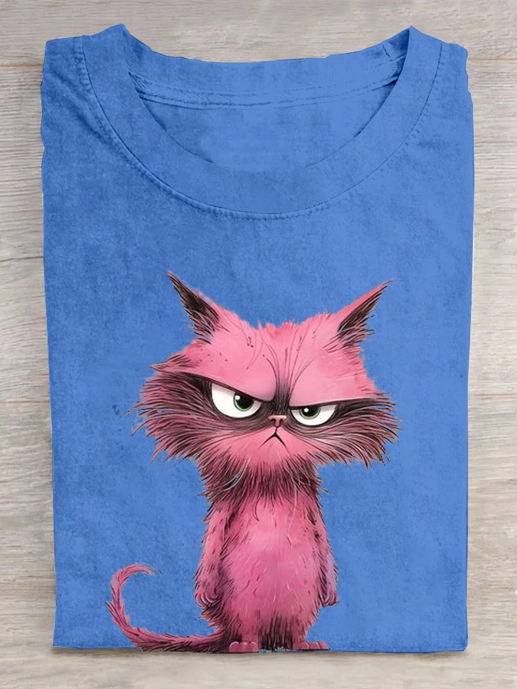 Cat Casual Crew Neck T-Shirt