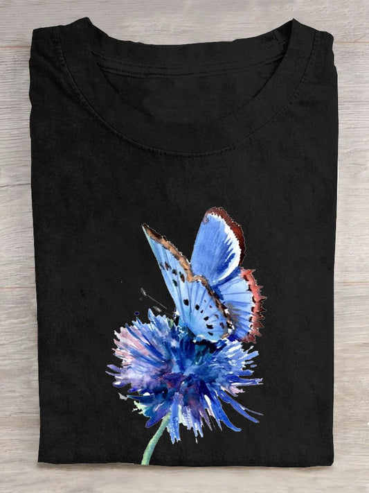 Casual Crew Neck Floral Cotton T-Shirt