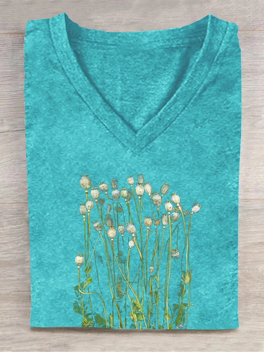 Casual Floral Cotton-Blend T-Shirt